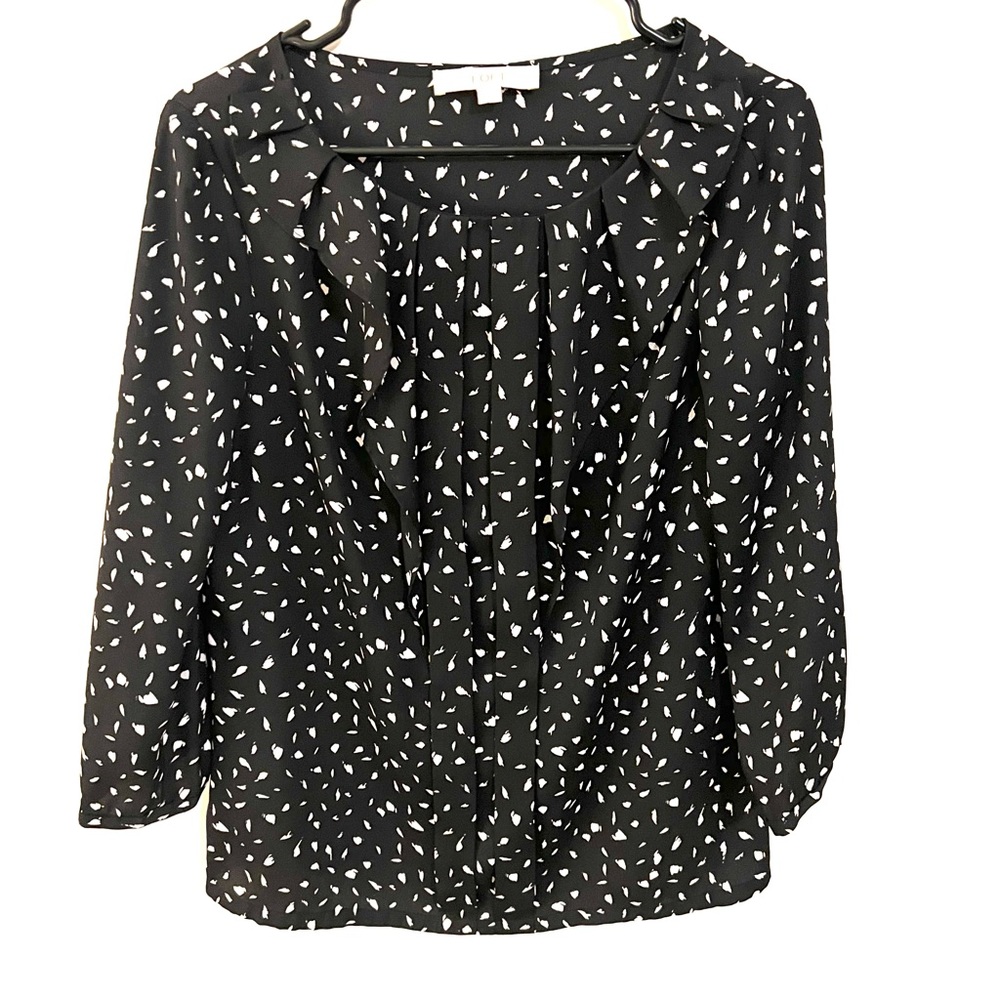 LOFT Black Ruffle 3/4 Length Sleeve Blouse